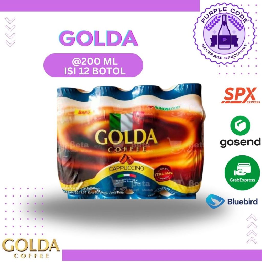 

(INSTANT READY) GOLDA CAPPUCINO / DOLCE LATTE 200ml Isi 12 BOTOL Per PACK - READY AQUA LEMINERAL, CLEO, PRISTINE, VIT Air Minum Kemasan Botol Minuman Kardus
