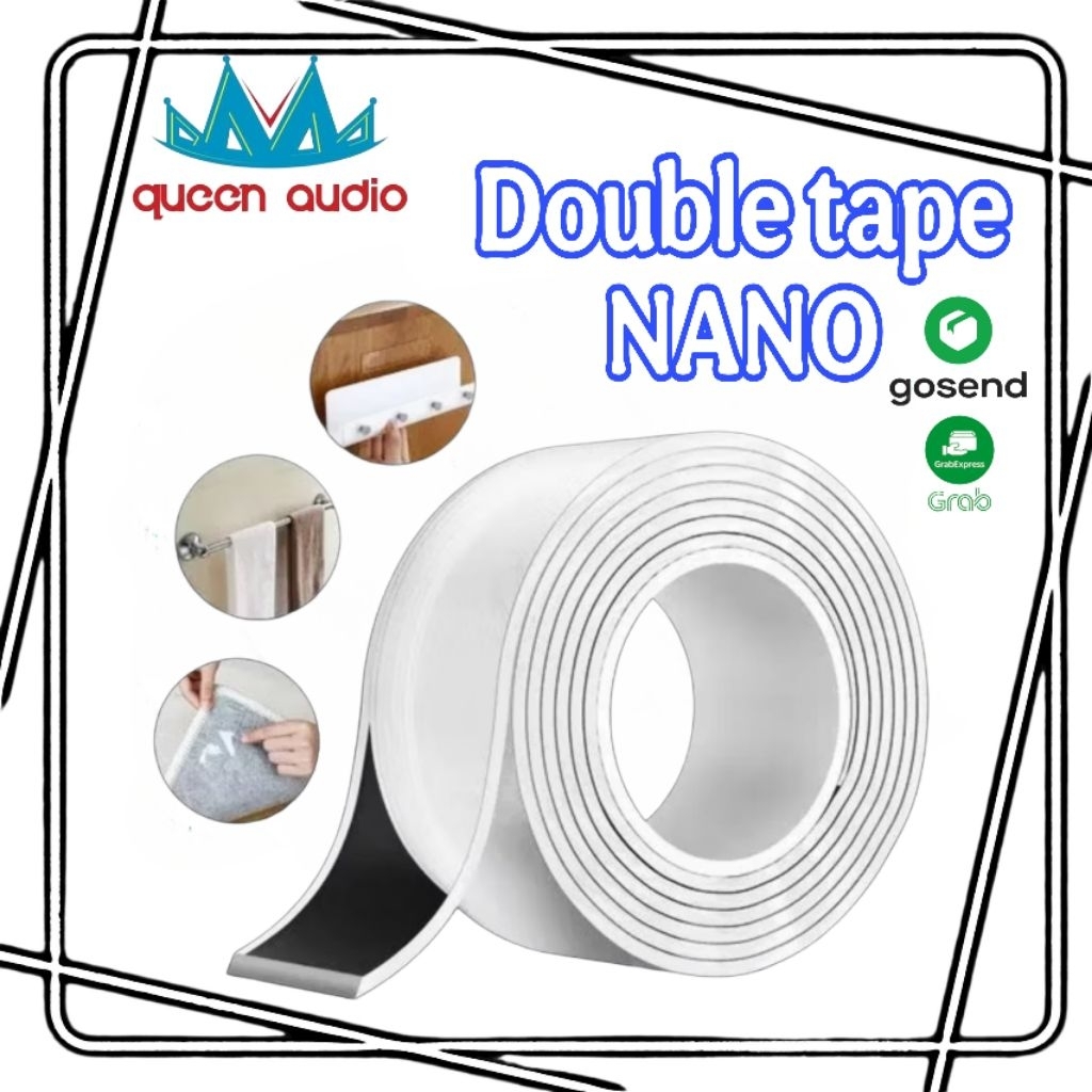 

double tape nano bening 1 meter lebar 2cm lakban nano bening 2 sisi lakban bening