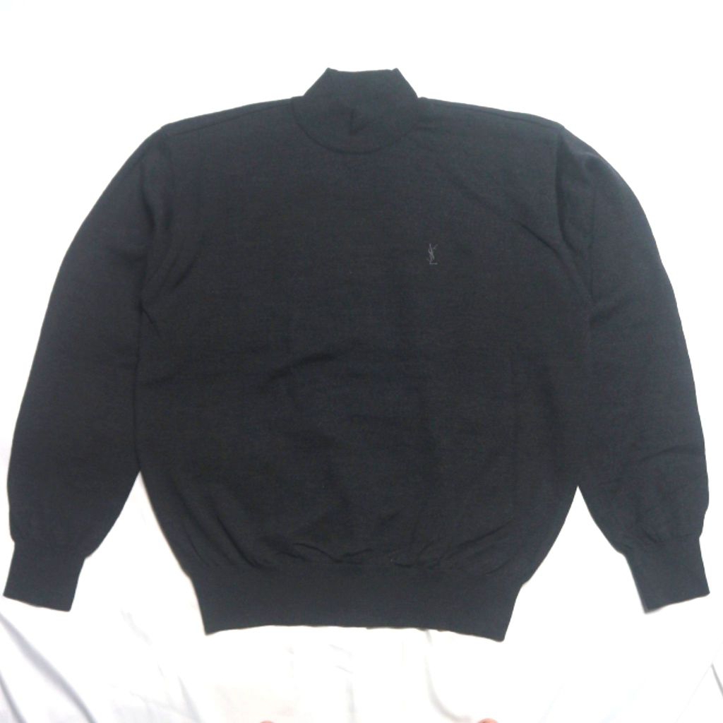 YSL YVES SAINT LAURENT Mock Semi Turtle Neck Black Dark Grey Abu Knitwear Sweater Sweatshirt Crewnec