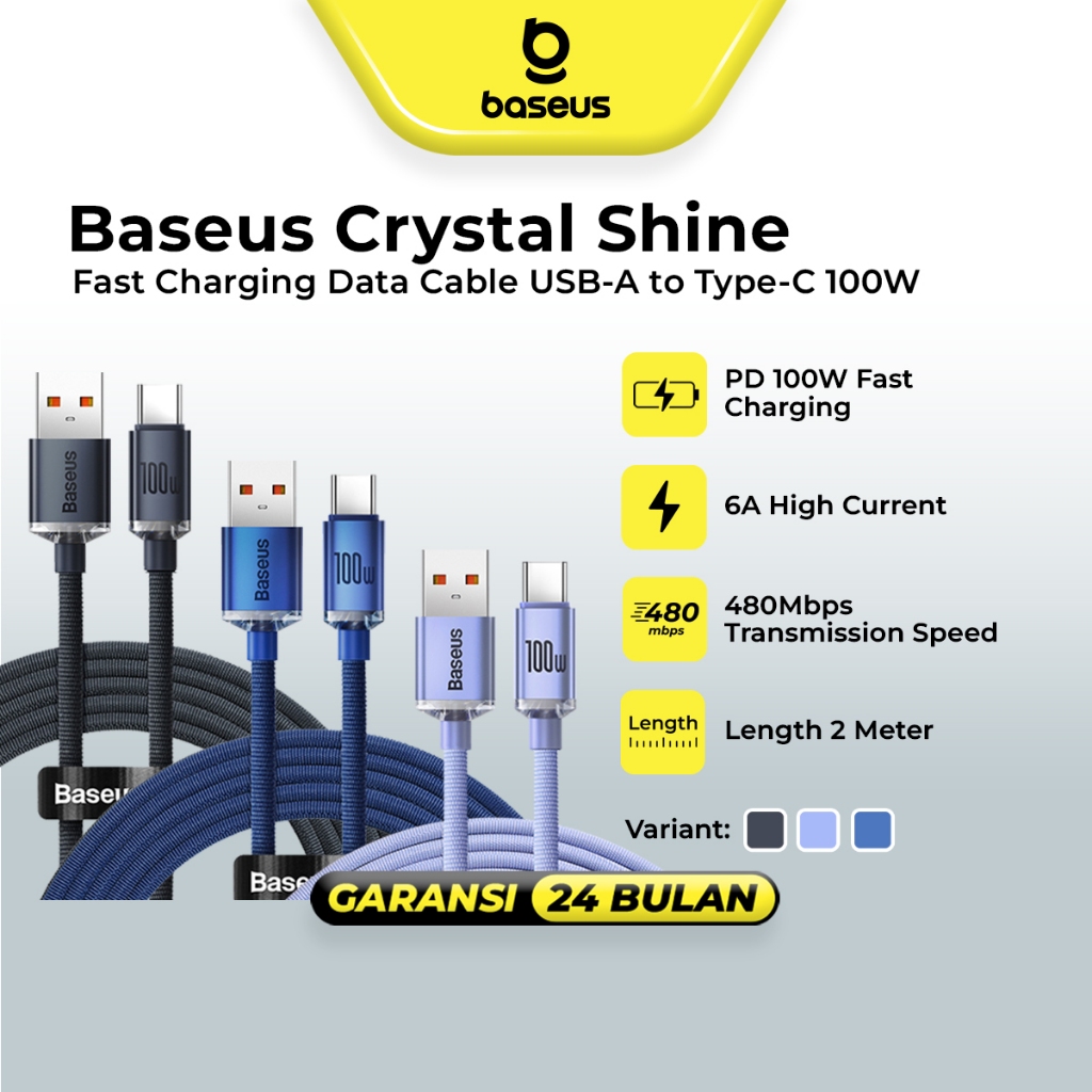 Baseus Crystal Shine Series Kabel Charger USB A to C 2M - CAJY05