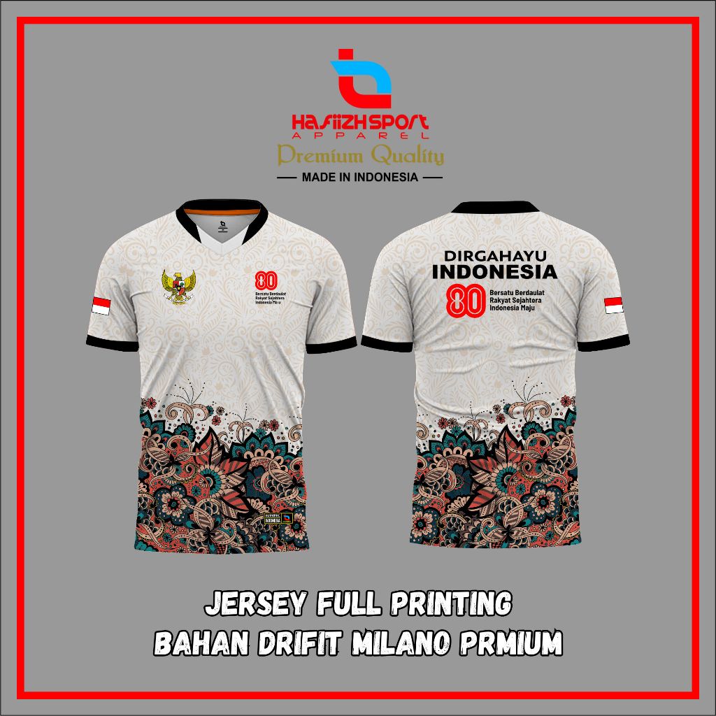 KAOS JERSEY DIRGAHAYU RI 80 LOGO RESMI TAHUN 2025 / JERSEY AGUSTUSAN 2025  FULLPRINTING BANYAK MOTIF