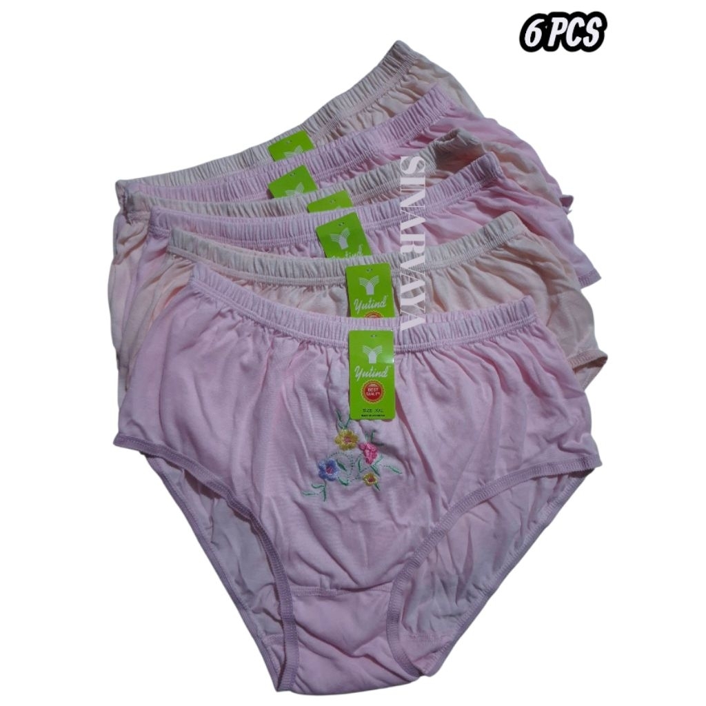 6 PCS CD Yutind Bordir | Celana Dalam Wanita Motif Bordir Bunga Karet Kerut