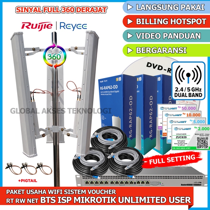 Paket alat usaha Voucher wifi 6 Ruijie Reyee RG Rap62 Od Hotspot RT RW NET Sistem Voucher Unlimited 