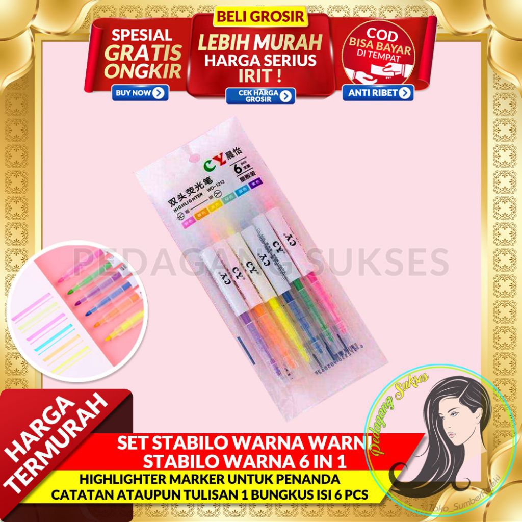 

Set Stabilo Warna Warni / Stabilo Warna / Highlighter Warna Warni / 1 Set Stabilo Highlighter Warna isi 6pcs dengan warna berbeda