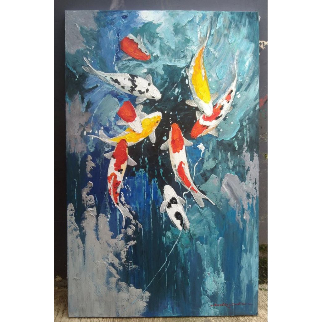 Lukisan koi abstrak texture tebal