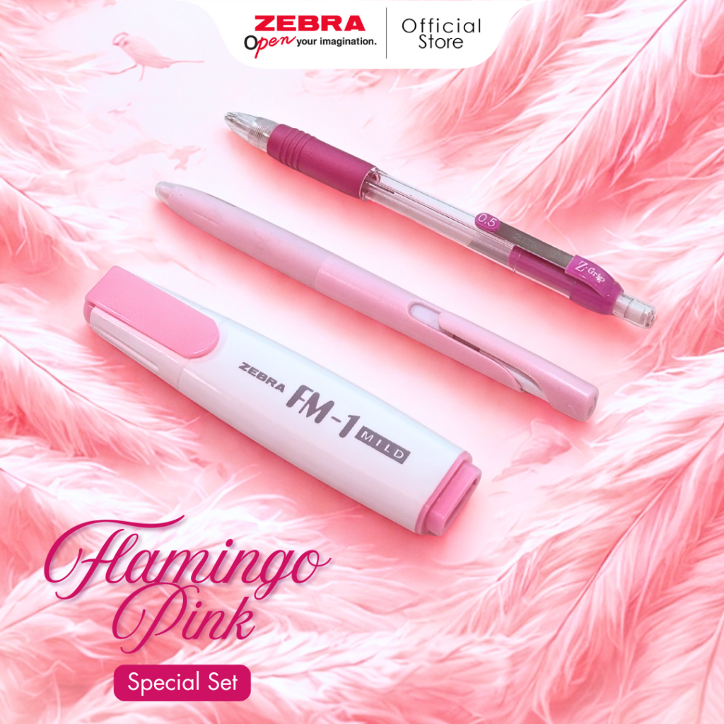 

Zebra - Paket Flamingo Pink Pulpen Blen Pensil Mekanik Highlighter Alat Tulis