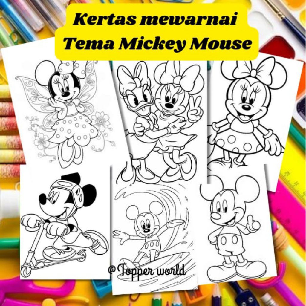 

20 LEMBAR KERTAS MEWARNAI ANAK TEMA Mickey Mouse (READY LANGSUNG KIRIM)