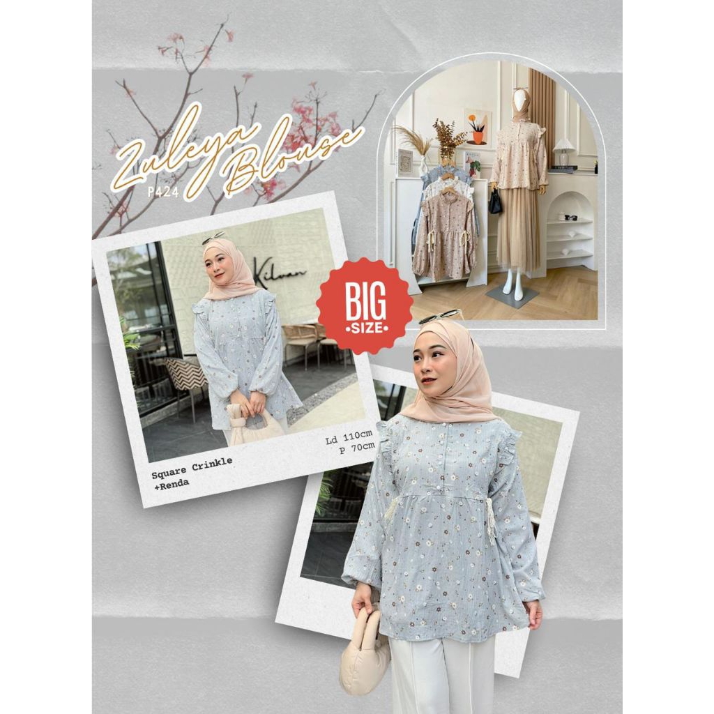 Grosir Juleya Blouse P424 bahan square crinkle Ld 110