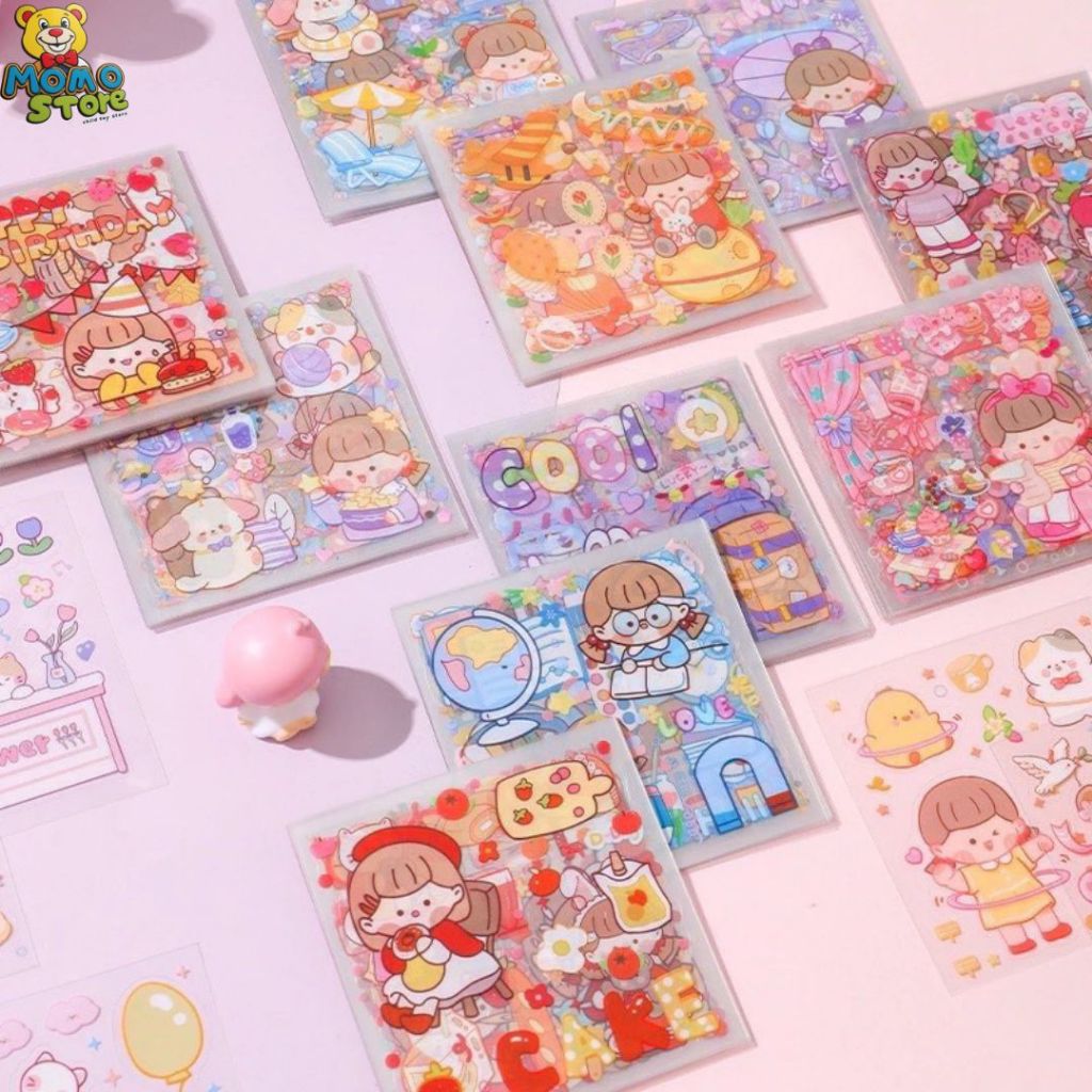 

Paket 6 Box isi 100 Lembar Sticker Motif Momo Sanrio Labubu Cici Snoopy Paw Patrol Stiker Anti Air