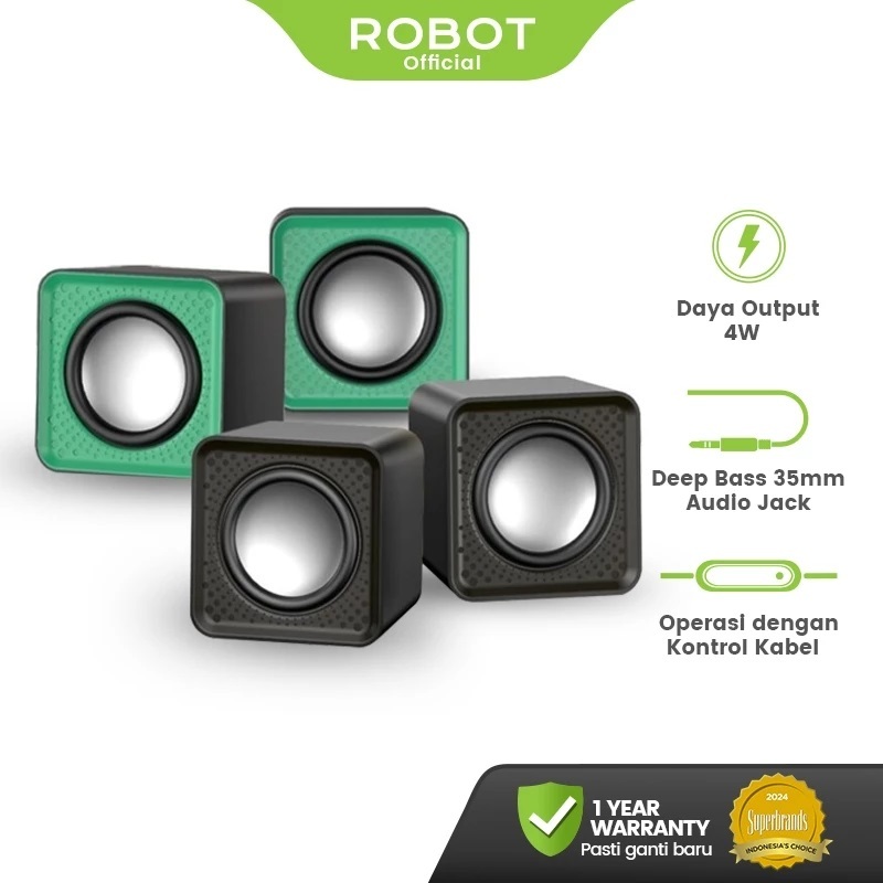 ROBOT Speaker Komputer RS260 USB Jack 3.5mm | Deep Bass Mini Speaker Laptop Gaming – Garansi 1 Tahun