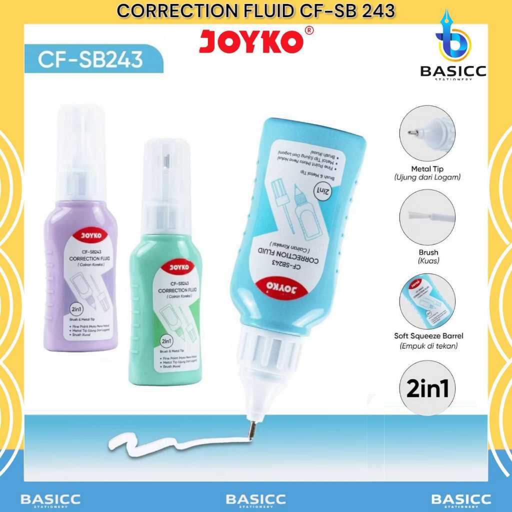 

Joyko Tip Ex Cair Correction Fluid CF-SB243 Cairan Koreksi 2in1 Tipex Ada Kuas | @ 1 Pcs
