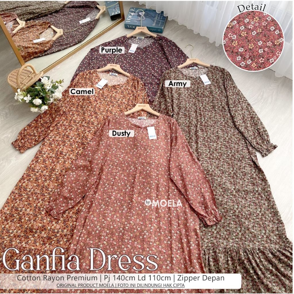 Ganfia Dress Gamis Jumbo Busui Premium Catton Rayon Original Ori Moela Berlabel