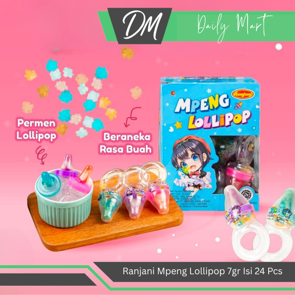 

Ranjani Mpeng Lollipop 1 Box Isi 24 Pcs x 7gr - Permen Kenyal Berbentuk Lucu Enak Murah