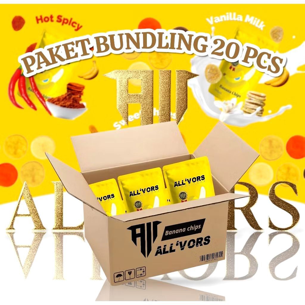 

ALL'VORS -paket hemat bundling Reseller 20 pcs Banana Chip -kripik pisang premium -Free Box sablon