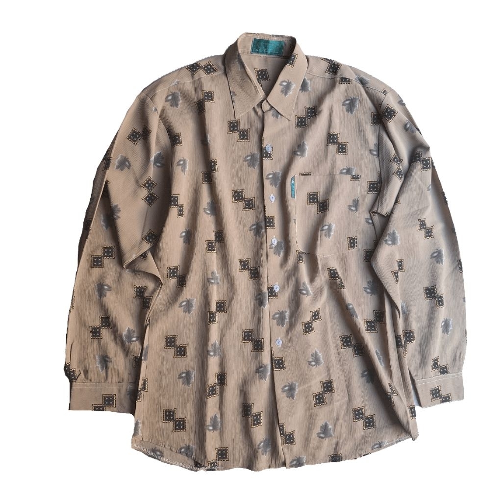 Vintage 90s Kemeja Metre Patern Motif Unique Bahan Semi Rajut - Second Authentic