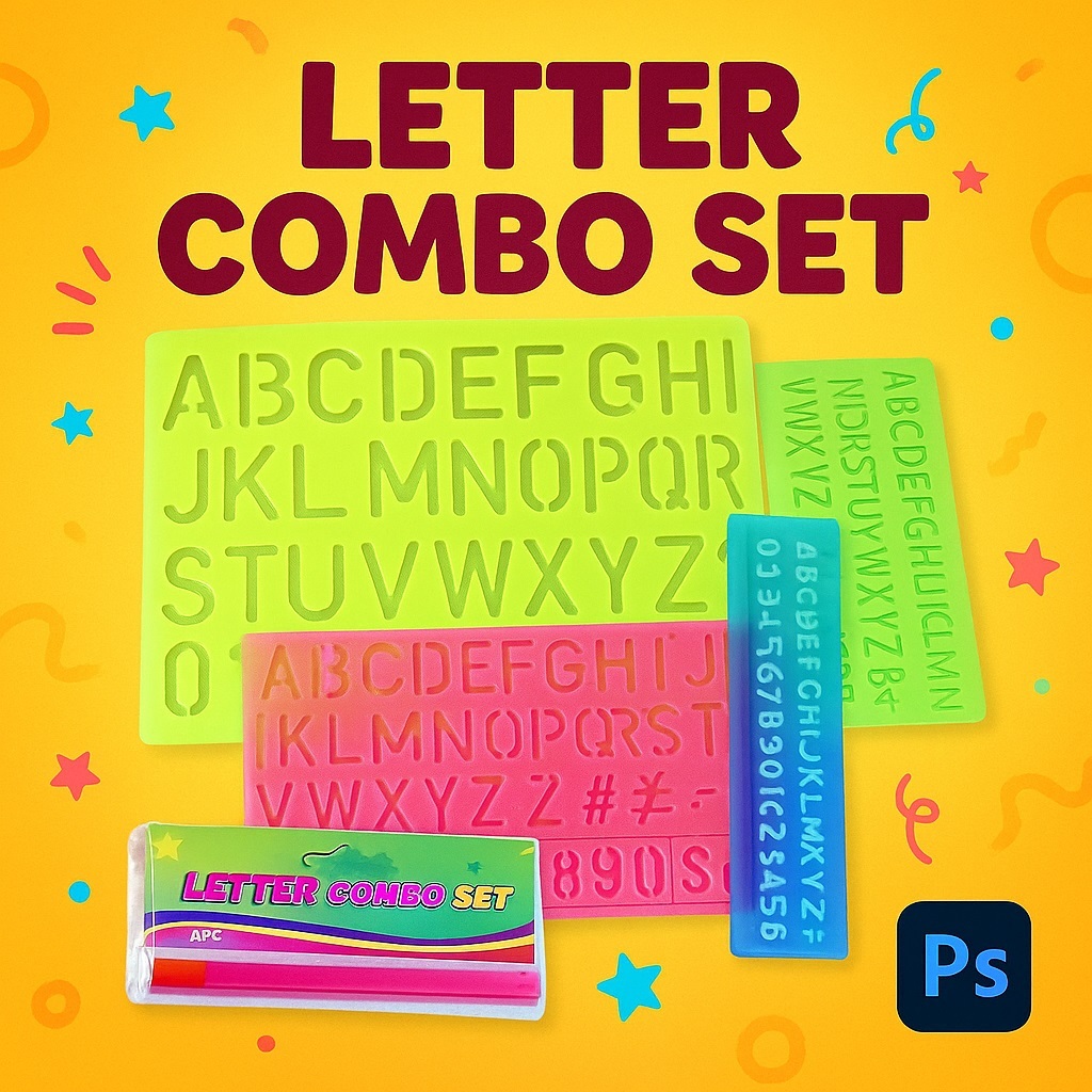 

Letter Combo Set Huruf & Angka (4 Pcs) – Penggaris Abjad Template Teknik