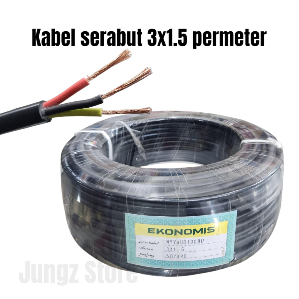 EKONOMIS Kabel Listrik Serabut 3x1.5 Hitam Permeter
