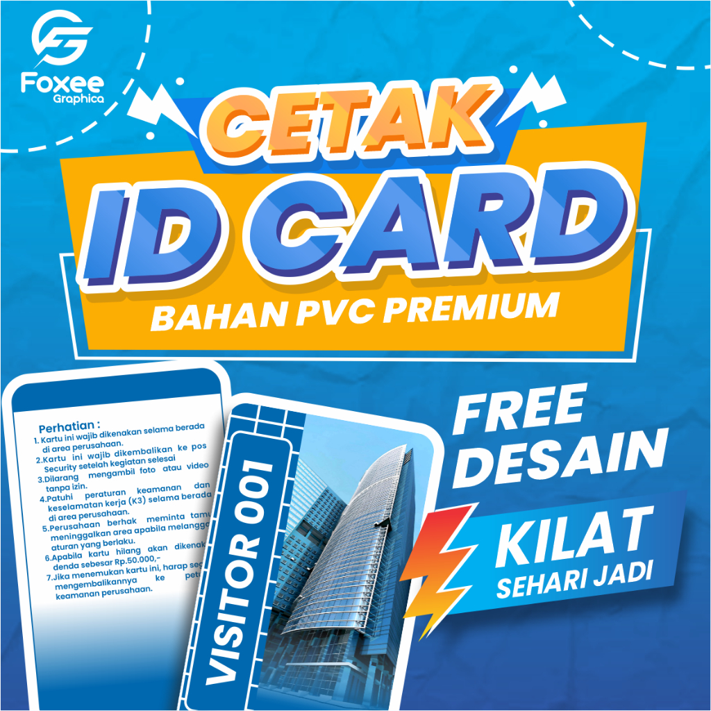 

Cetak ID CARD PVC Custom Satuan 1 Sisi / 2 Sisi Free Desain