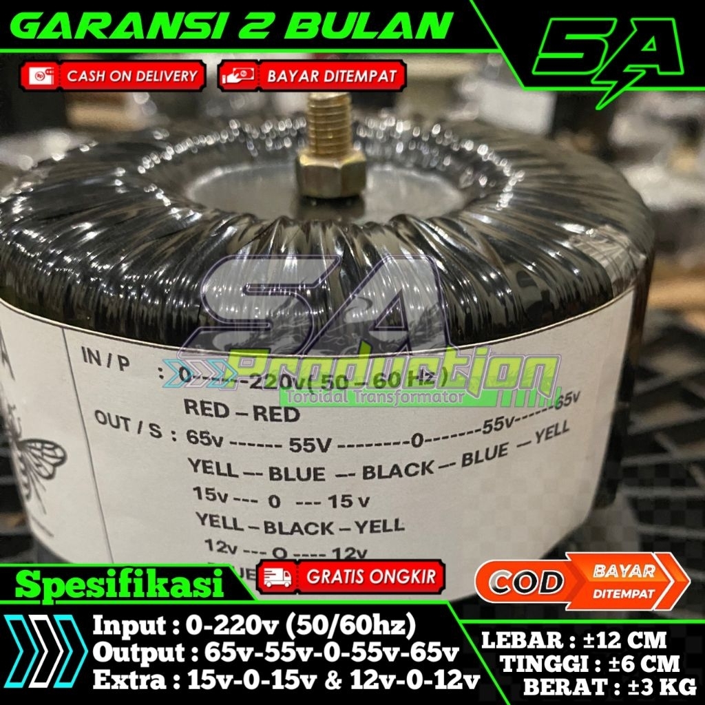 Trafo  donat Toroid 5 Ampere Murni CT 65V 55V