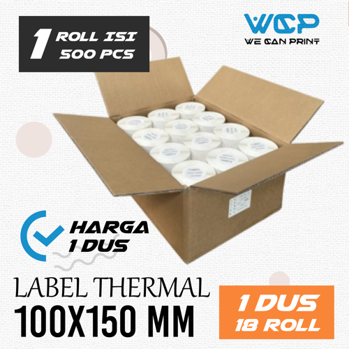 

( 1 DUS 18 ROLL ) Sticker Resi Thermal 100x150 mm Kertas Stiker Printer Resi Barcode Thermal 100 x 150