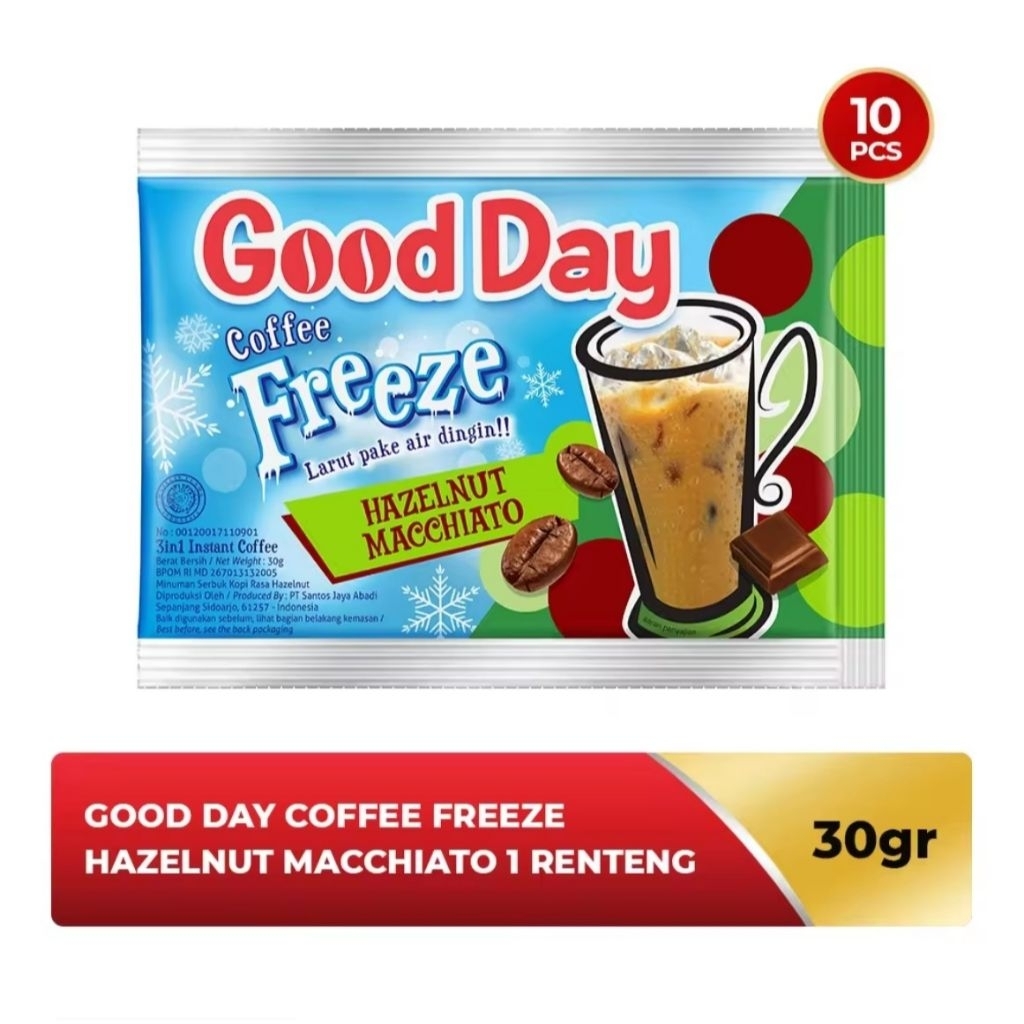 

Kopi Good Day Coffee Freeze Hazelnut Macchiato isi 10 sachet