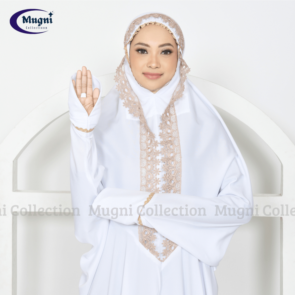 MUGNI - Mukena Terusan Dewasa Polos Variasi Renda Katun Premium Mukenah Lajuran