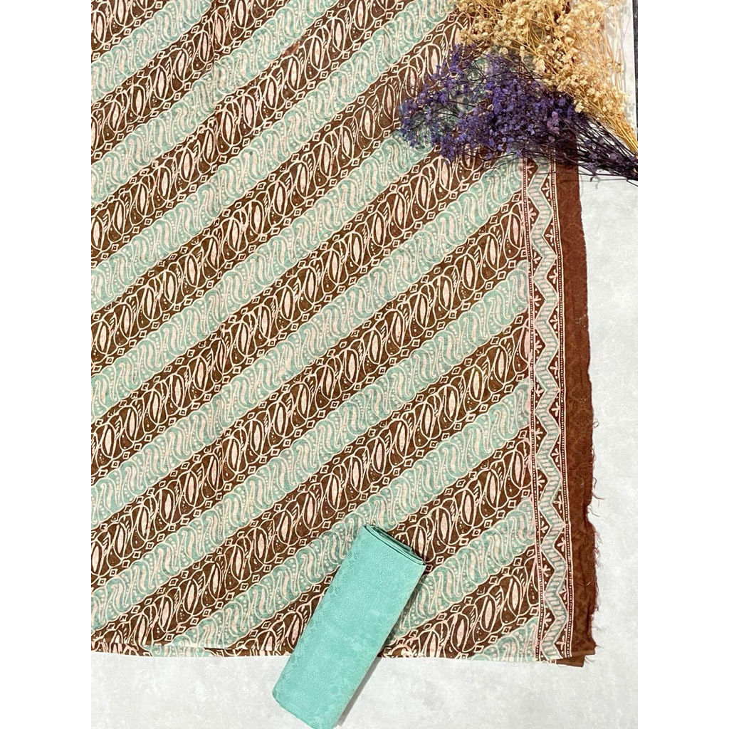 Kain batik doby cap lasem pastel set dengan doby polos
