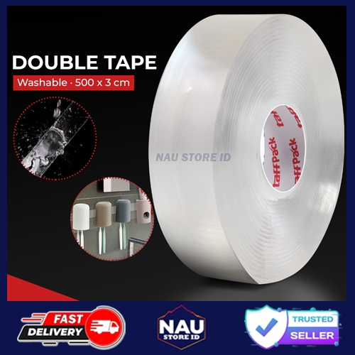 

Double Tape Perekat Ganda Transparan 500x3cm – Tanpa Bekas & Bisa Dicuci /TaffPACK Double Tape Perekat No Trace Adhesive Washable Sticker 500x3cm - J007 - Transparent