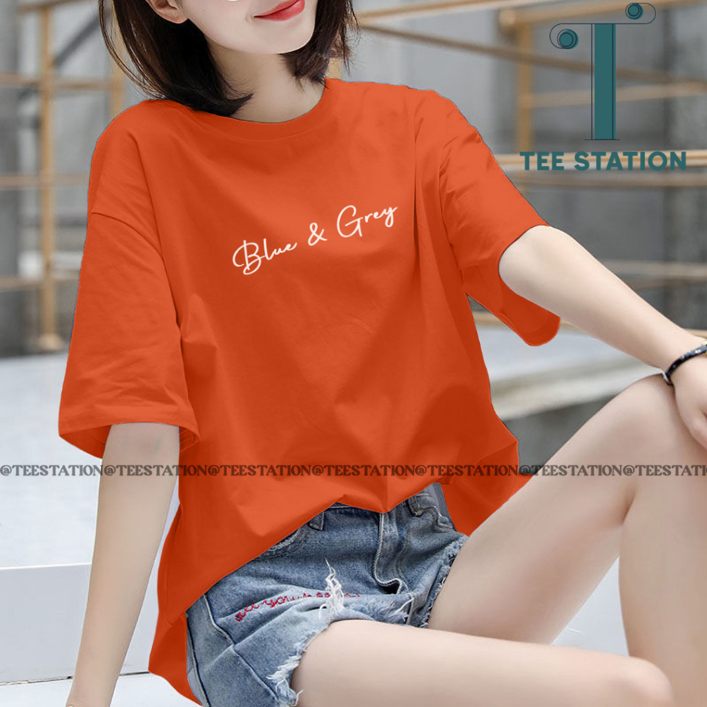 KAOS BLUE GREY KOREA KOREAN LUCU T-SHIRT FASHION WANITA PRIA COWOK CEWEK KATUN PREMIUM DISTRO LENGAN