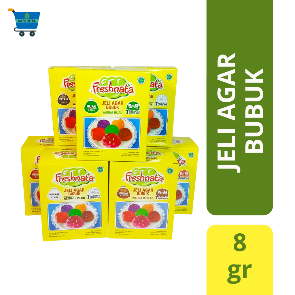 

FRESHNATA Jelly Agar Bubuk Aneka warna 8gr 1 kotak isi 12 sachet
