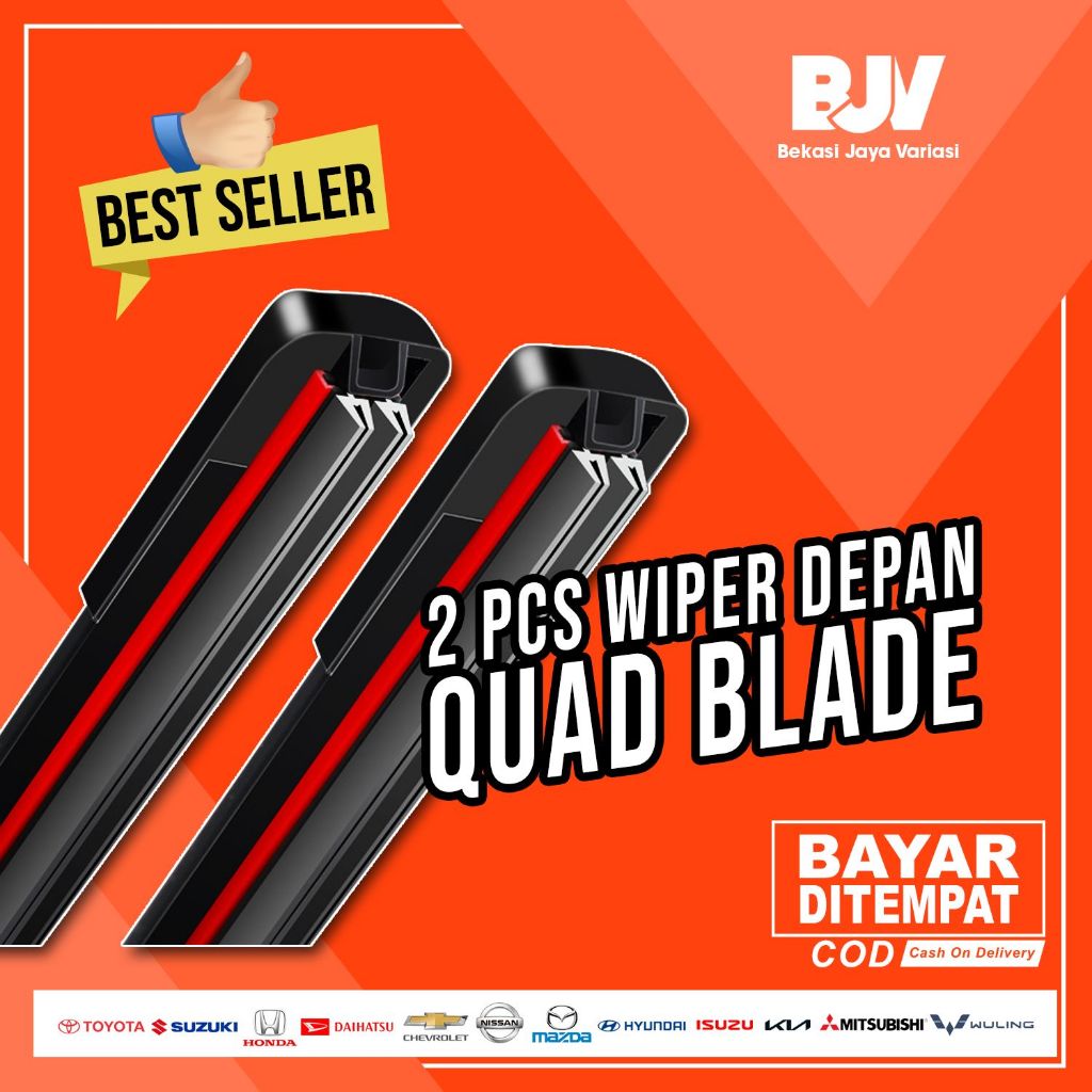 AERODINAMIC Wiper Mobil Quad 4 Lapis Karet Premium Universal 1 Set Kiri Kanan Quad Layer Blade Semua