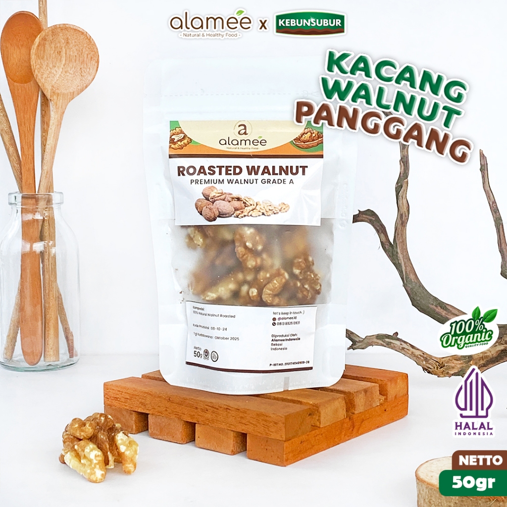

ALAMEE Roasted Walnut Kacang Otak Panggang Premium Renyah Organik Fresh 50 gram kebunsubur