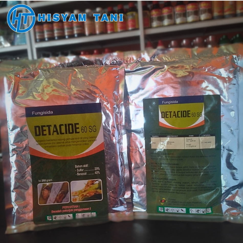 FUNGISIDA DETACIDE 60 SG SULFUR 20% + BENZONAT 40% ISI 250 GRAM PENGENDALI PATHEK CABAI