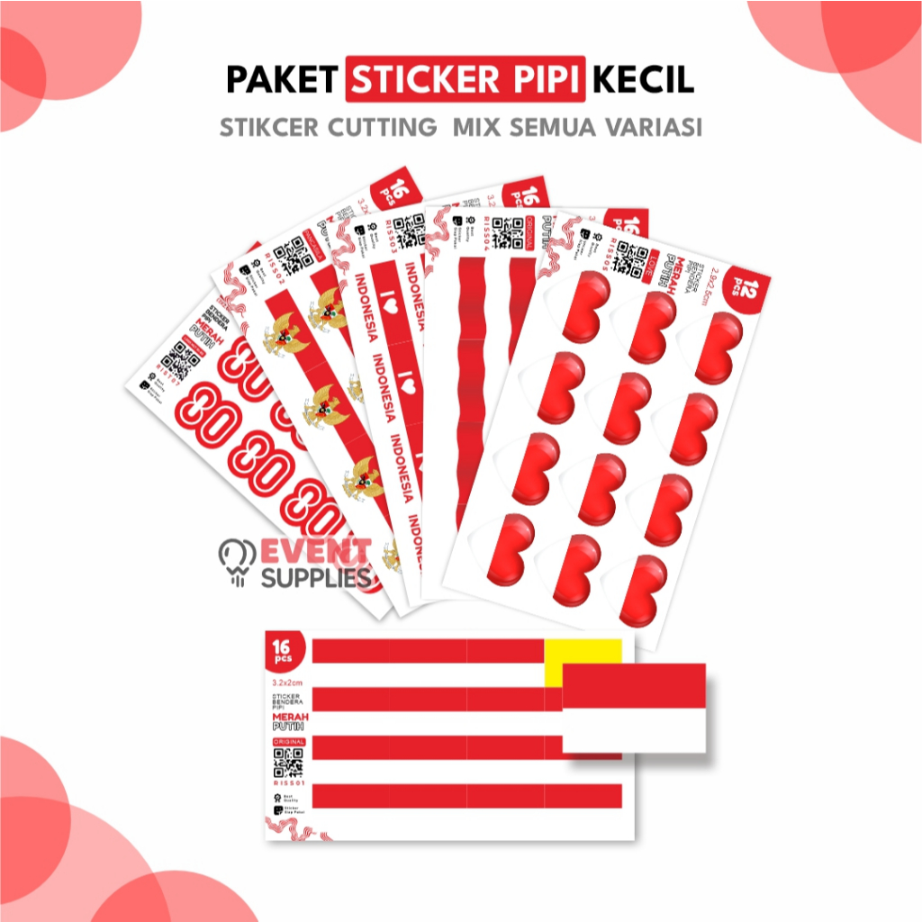 

[Paket Lengkap] Sticker Pipi KECIL Bendera Merah Putih HUT RI Kemerdekaan Indonesia / I Love / Garuda / HUT 80