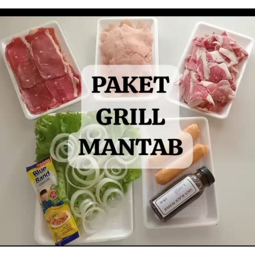 

Paket BBQ Grill Mantab (beef slice, ayam slice, sosis, saus, free : margarine, selada, bawang bombay)