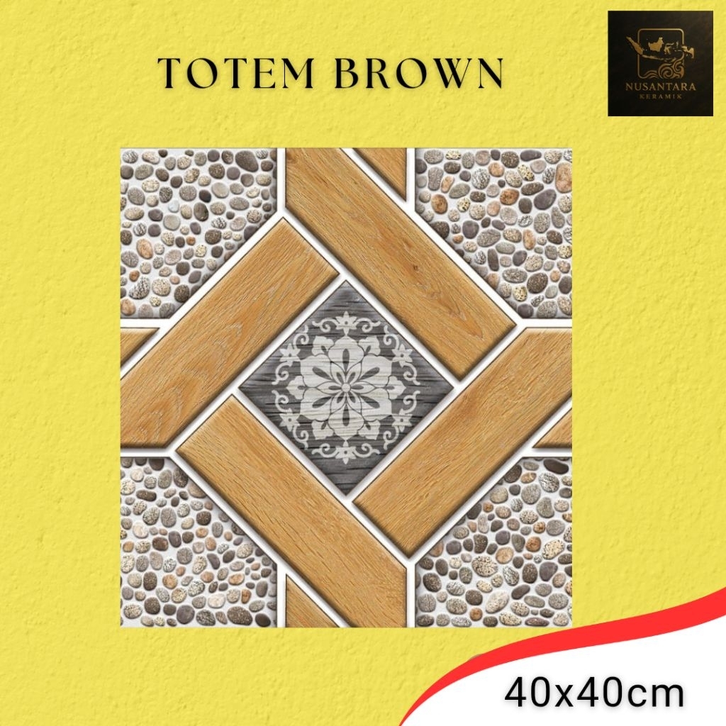 Keramik Lantai Kobin First Grade Rustic/Kasar Ukuran 40x40 Totem Brown