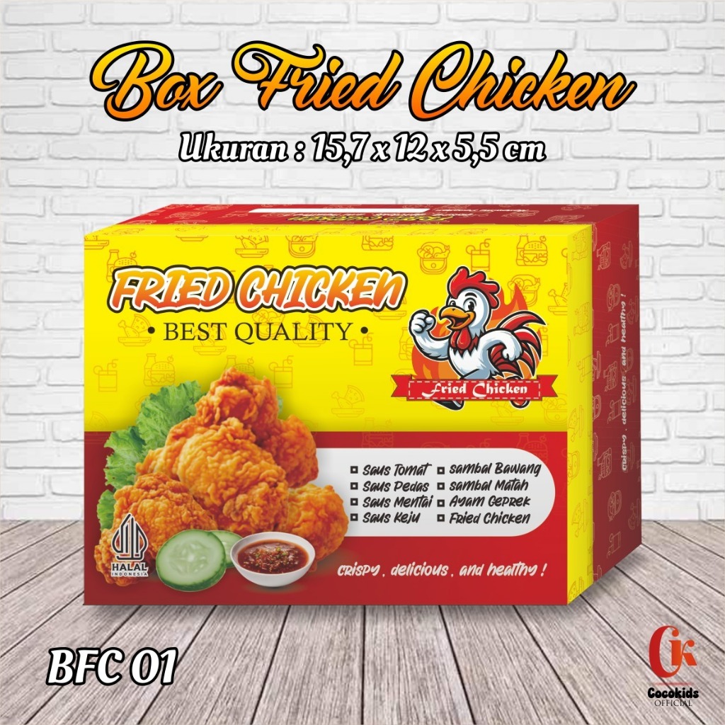 

Halal Indonesia Fried Chicken Box Ukuran BFC 01 & BFC 02 Bahan Tebal - UKURAN 15,7x12x5,5CM TERBARU