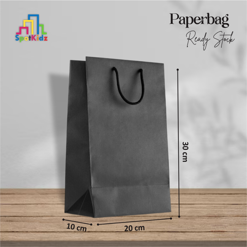 

[12 PCS] PAPER BAG HITAM POLOS READY STOCK PAKET LUSINAN - TAS HAJATAN TAS SOUVENIR UK 20 X 30 X 10