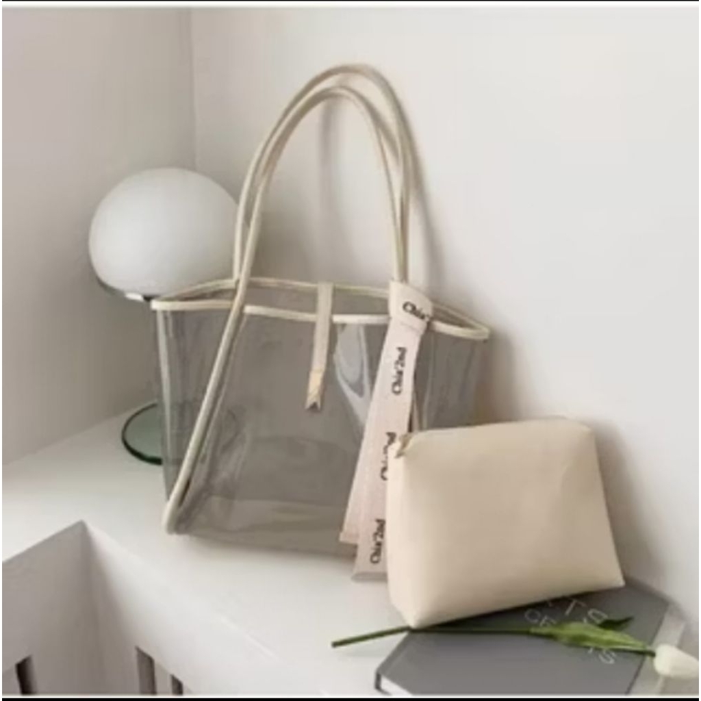 Totebag Wanita Florida PVC - Tas Bahu Wanita Transparan Mika PVC