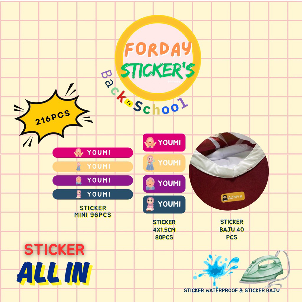 

Paket All in Sticker nama custom Forday