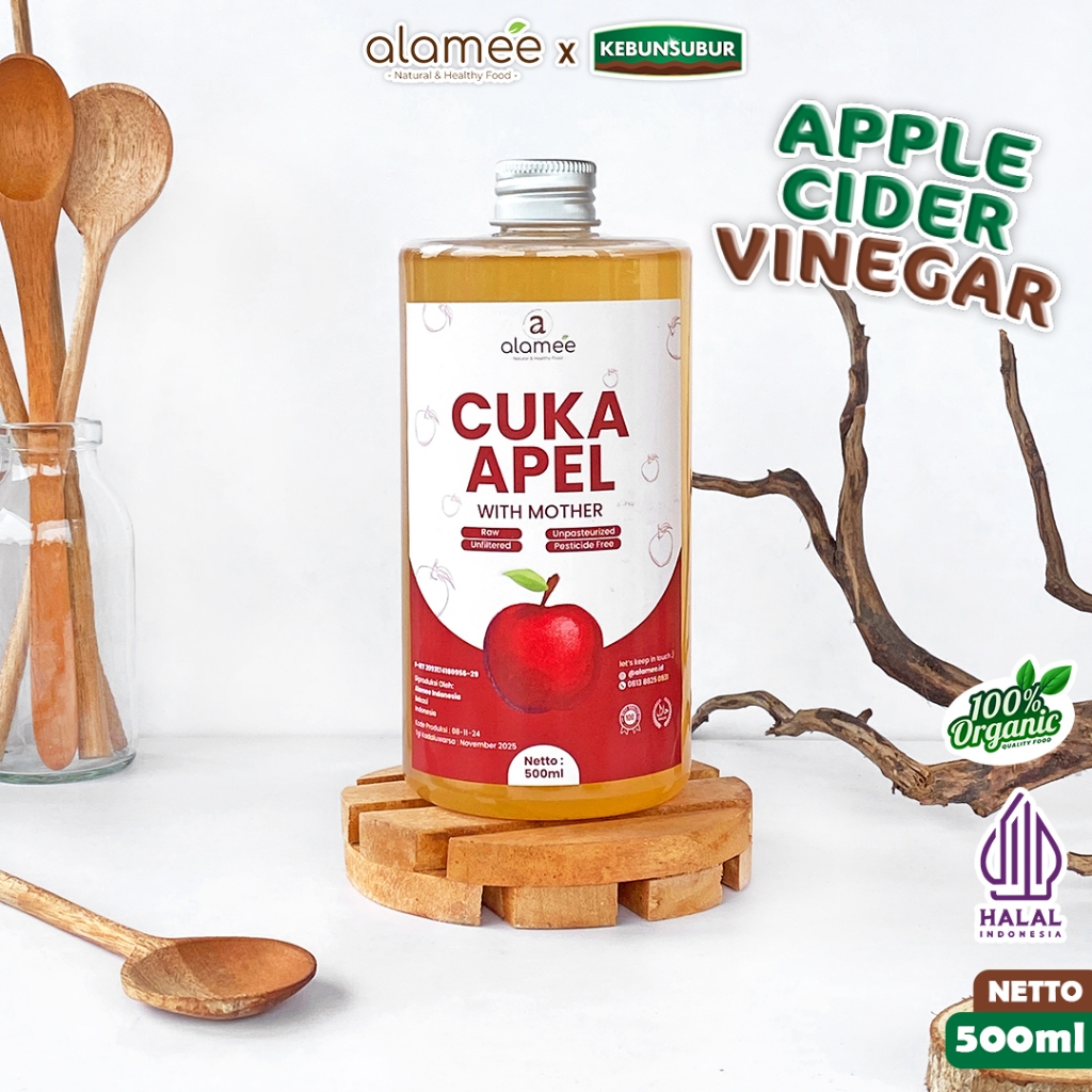 

ALAMEE Cuka Apel Original Organik Apple Cider Vinegar With Mother Sari Buah 500ml Kebunsubur