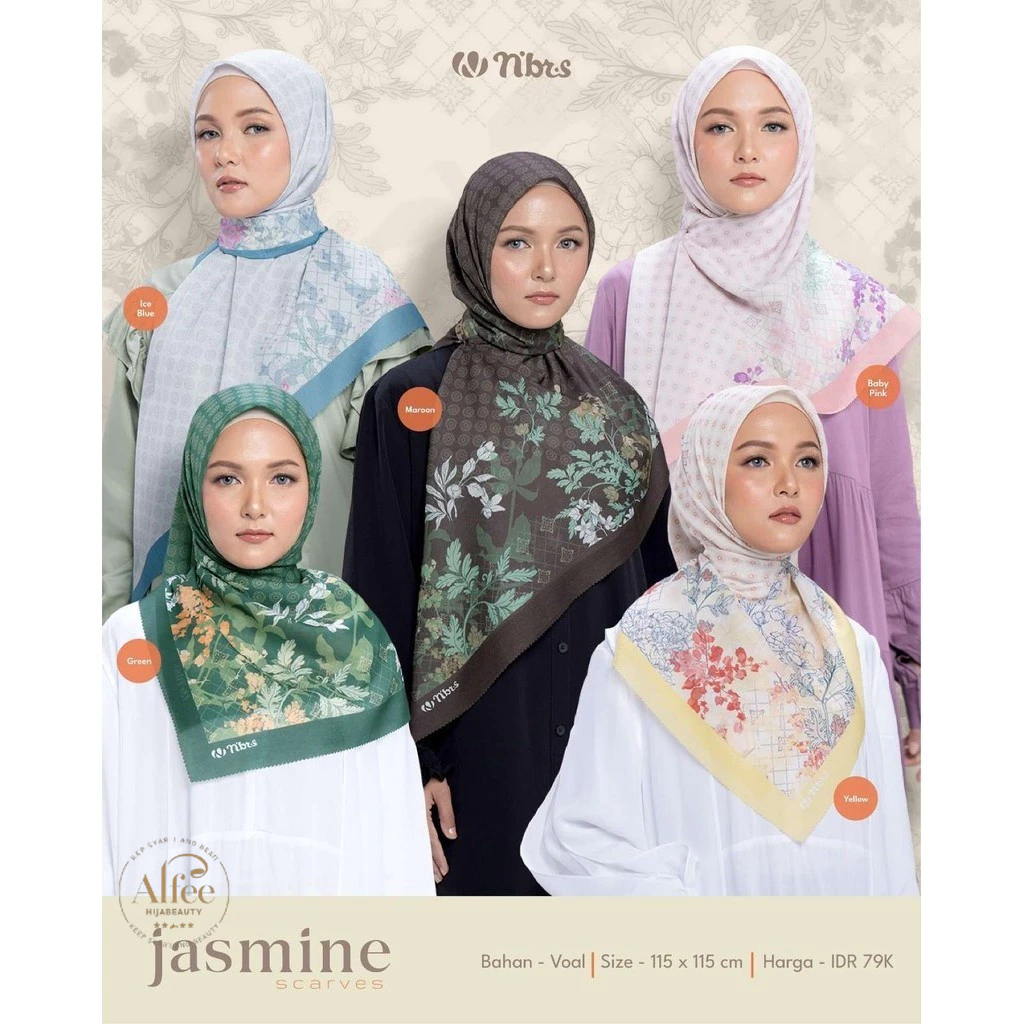 NIBRAS HIJAB JASMINE SCARVES NIBRAS SEGIEMPAT HIJAB VOAL MOTIF TERBARU