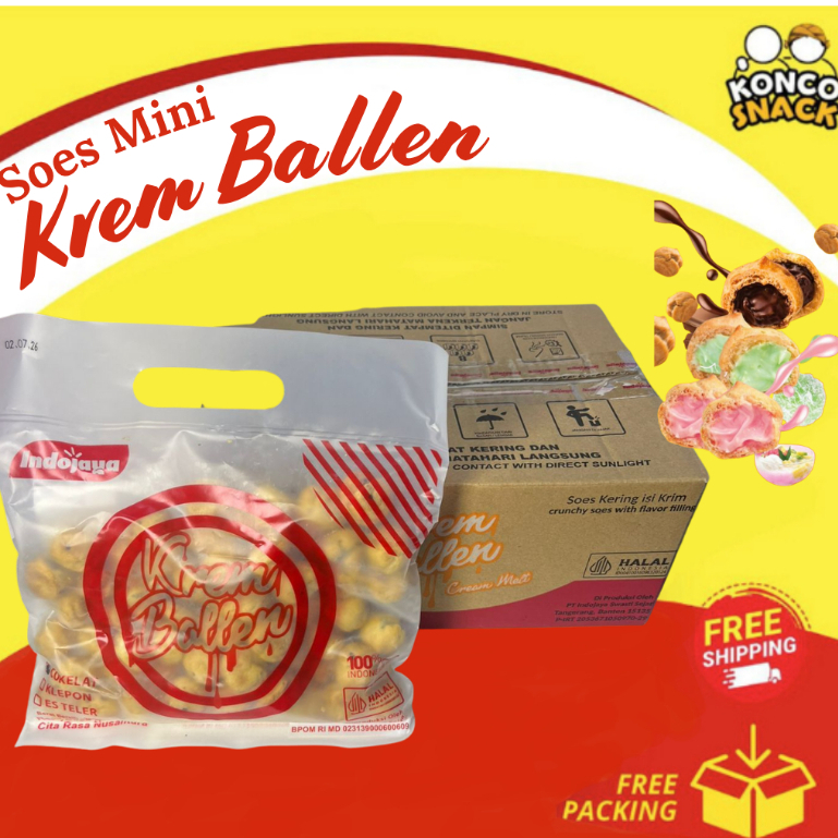 

Kue Sus / Soes Kering Isi Krim Cokelat, Klepon & Es Teler 200gr - Indojaya Soes Krem Ballen