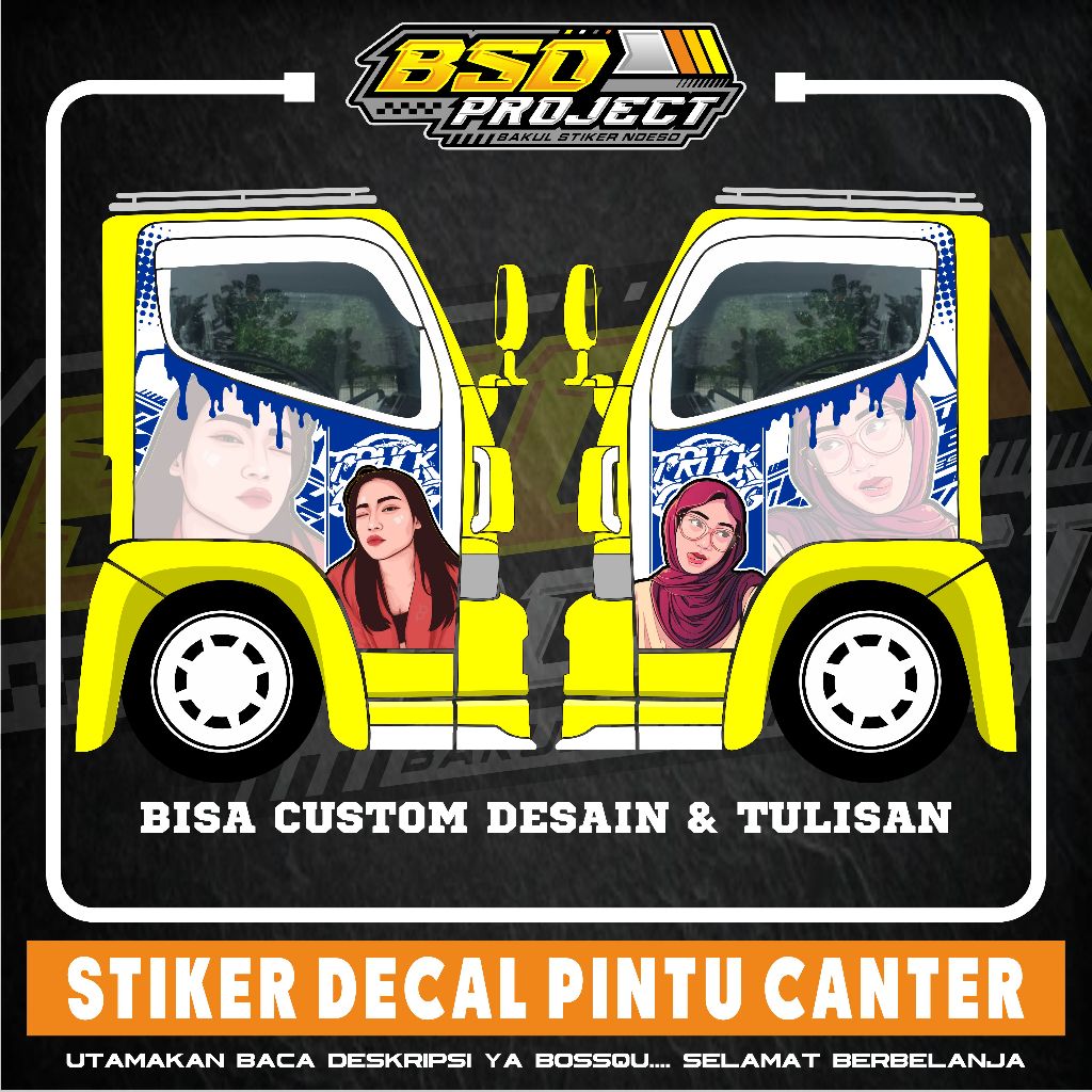STIKER PINTU TRUK CANTER GAMBAR CEWEK STIKER DECAL PINTU TRUK SEPAKET STIKER PINTU CANTER RAGASA UMP