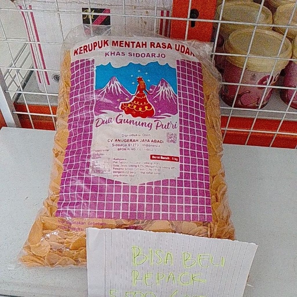 

kerupuk udang mentah repack per 250gram dua gunung putri produk Sidoarjo keripik