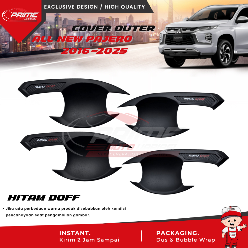 Pajero Sport 2016 2021 2025 Outer Handle Cover Hitam Doff Carbon Aksesoris Mitsubishi Pajero