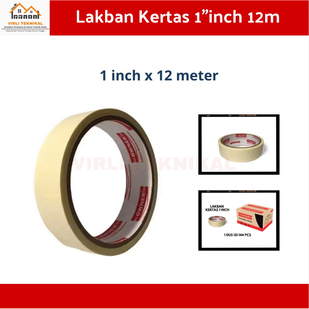 

Lakban Kertas 1 inch 12m - Owner Masking Tape Lakban Kertas