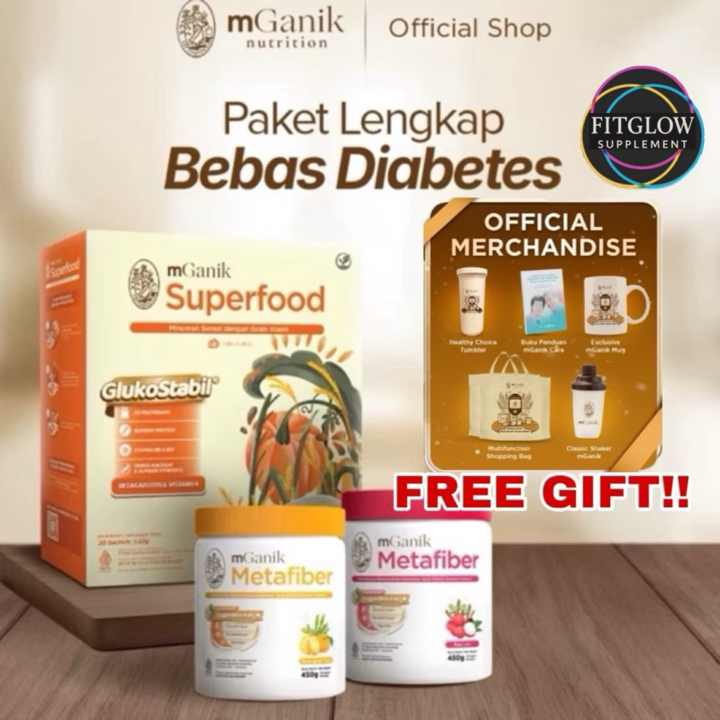 

[FREE GIFT!] mGanik Superfood Multigrain Labu Pumpkin Kurma 500gr + mGanik Metafiber Jeruk Yuzu 450gr + mGanik Metafiber Leci 450gr - Suplemen Diabetes Pengganti Sarapan