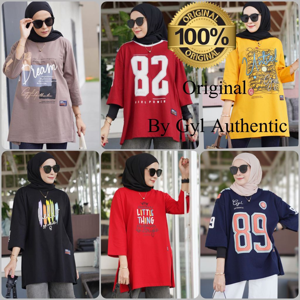 GYL Ori Midi Tunik Atasan Motif Kaos Wanita Original Murah Terbaru Cewek Kekinian
