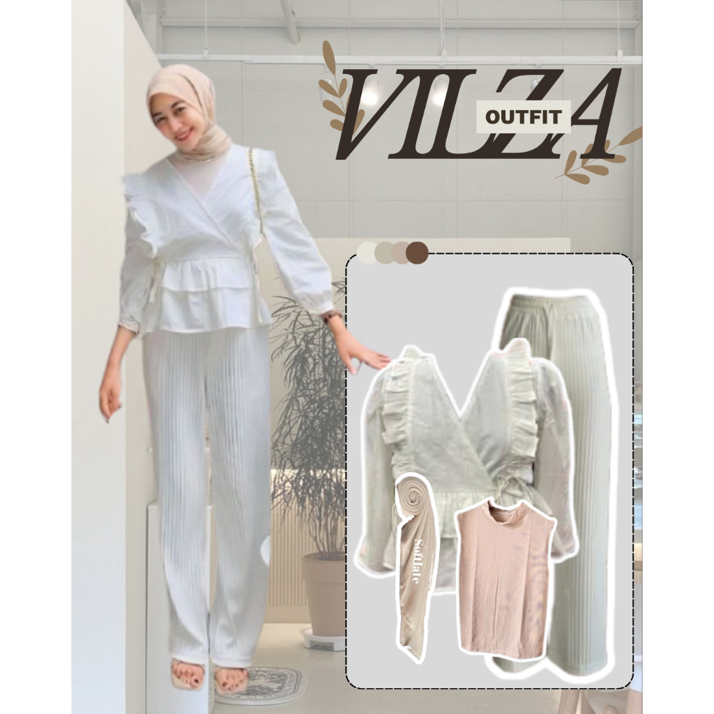 Pridha OneSet - Setelan Blouse Wanita Kekinian Simpel Outfit Celana Kulot